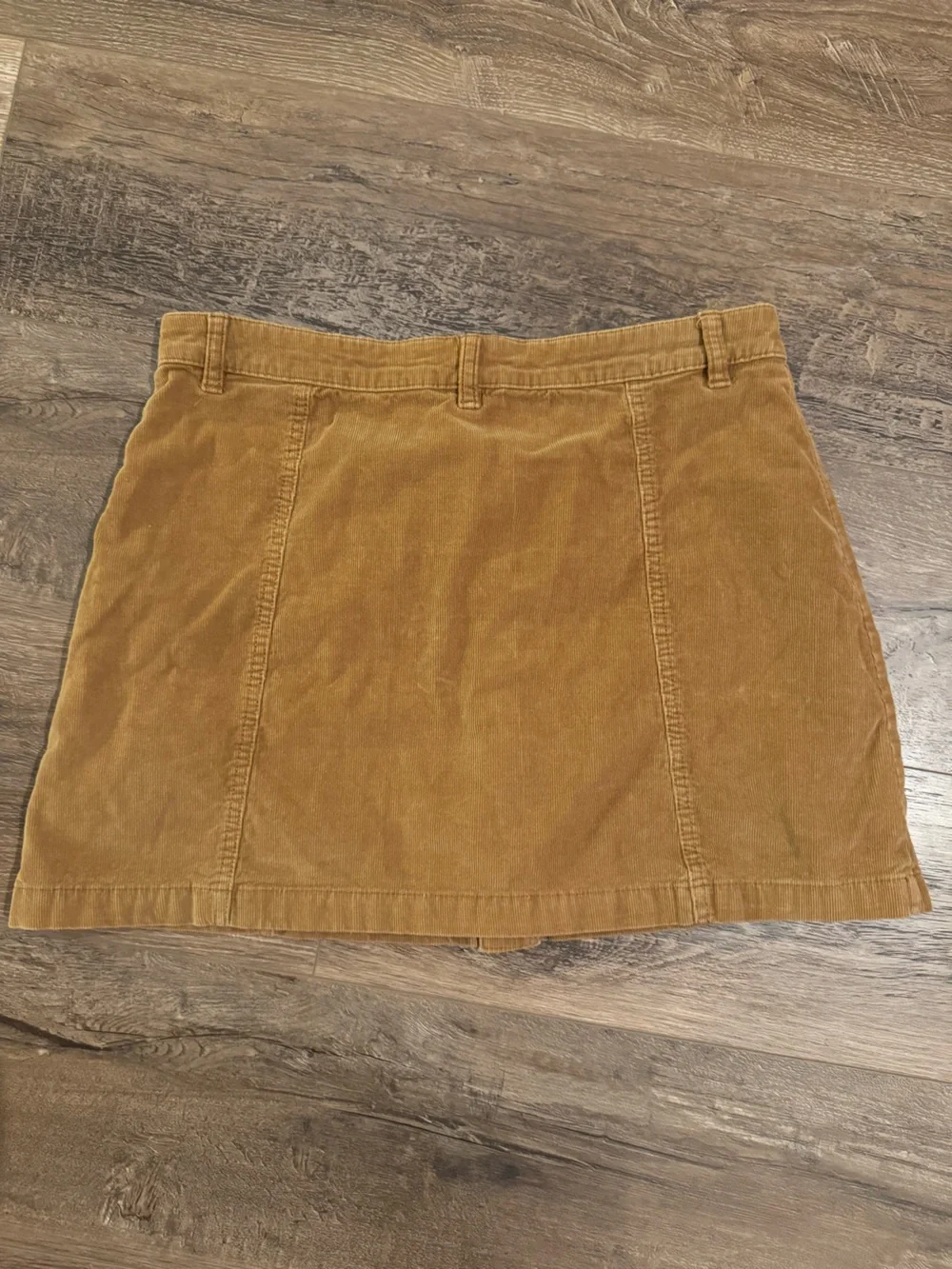 Wild Pearl Button-Front Corduroy Mini Skirt in Camel Brown